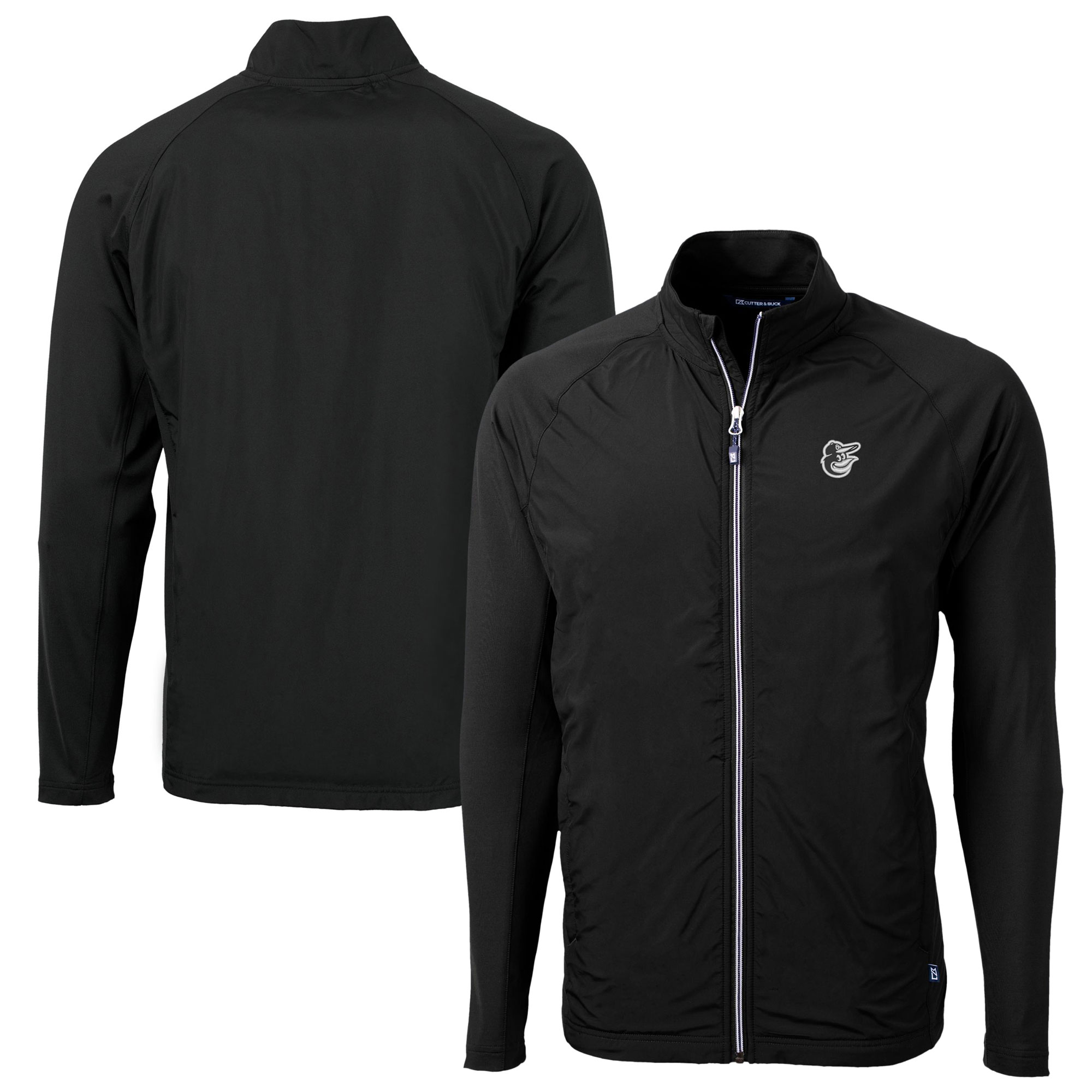 Men's Cutter & Buck Black Baltimore Orioles Big & Tall Adapt Eco Knit Hybrid Recycled Raglan Full-Zip Jacket