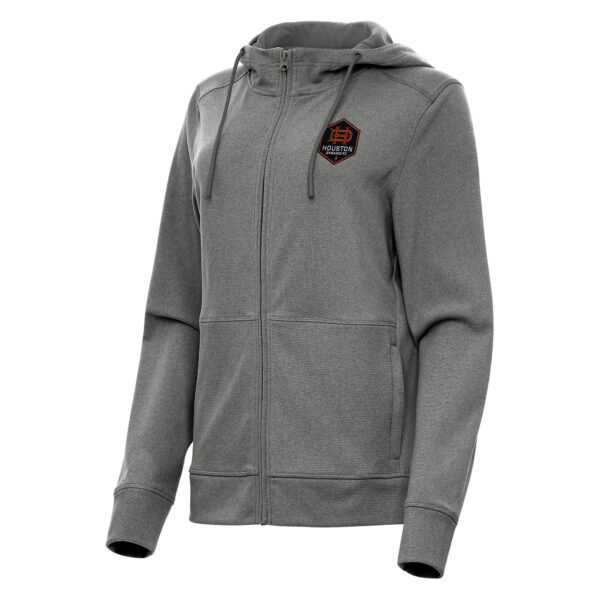 Women's Antigua Heather Charcoal Houston Dynamo FC Seeker Full-Zip Hoodie