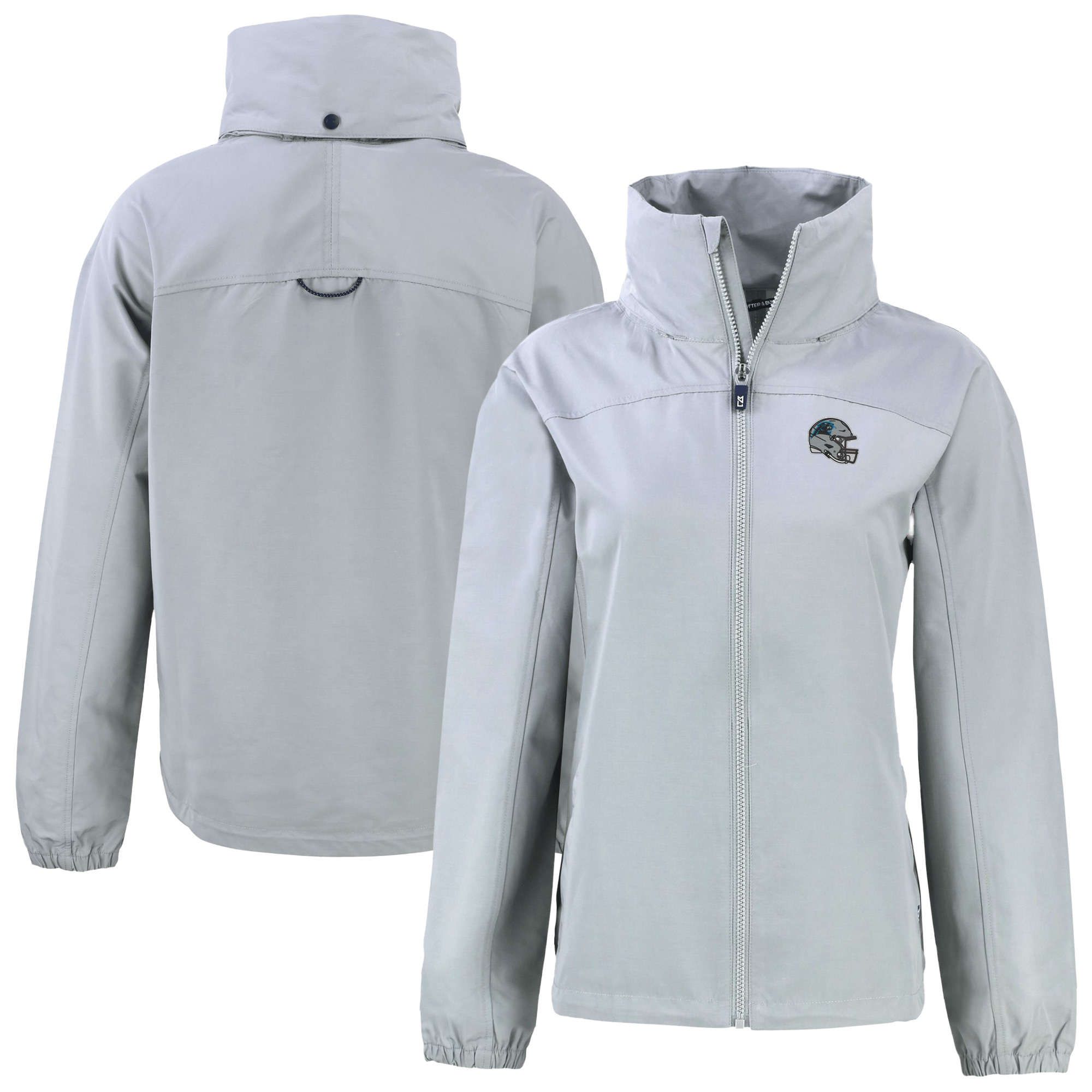 Women's Cutter & Buck Gray Carolina Panthers Helmet Charter Eco Recycled Full-Zip Jacket
