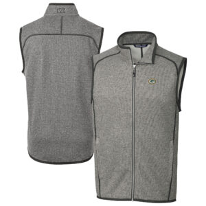 Men's Cutter & Buck Heather Gray Green Bay Packers Big & Tall Mainsail Sweater-Knit Full-Zip Vest