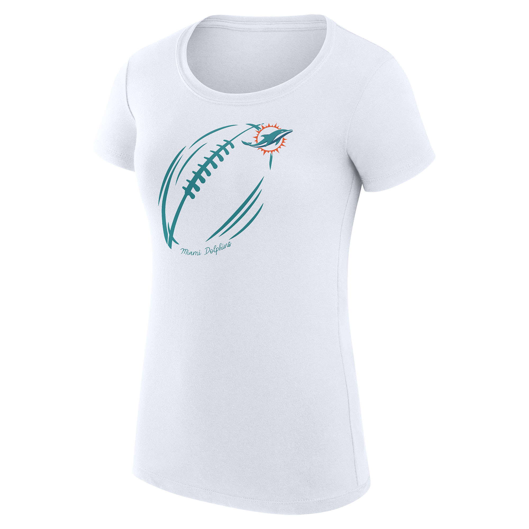 Women's G-III 4Her by Carl Banks White Miami Dolphins Subtle Football Fitted T-Shirt - Image 3