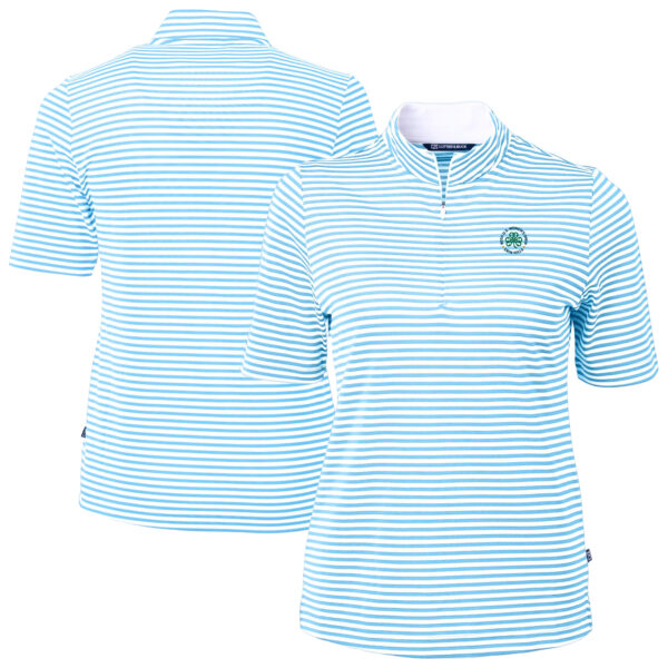 Women's 2025 U.S. Women's Open Cutter & Buck Powder Blue Virtue Eco Pique Stripe Recycled Tri-Blend DryTec Quarter-Zip Polo