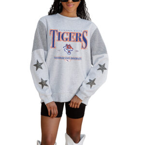 Women's Gameday Couture Ash Savannah State Tigers Shining Spirit Fleece Pullover Sweatshirt