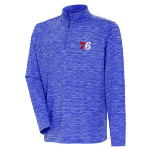 Men's Antigua Heather Royal Philadelphia 76ers Determined Quarter-Zip Top