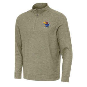 Men's Antigua Olive Kansas Jayhawks Subtle Quarter-Zip Sweatshirt