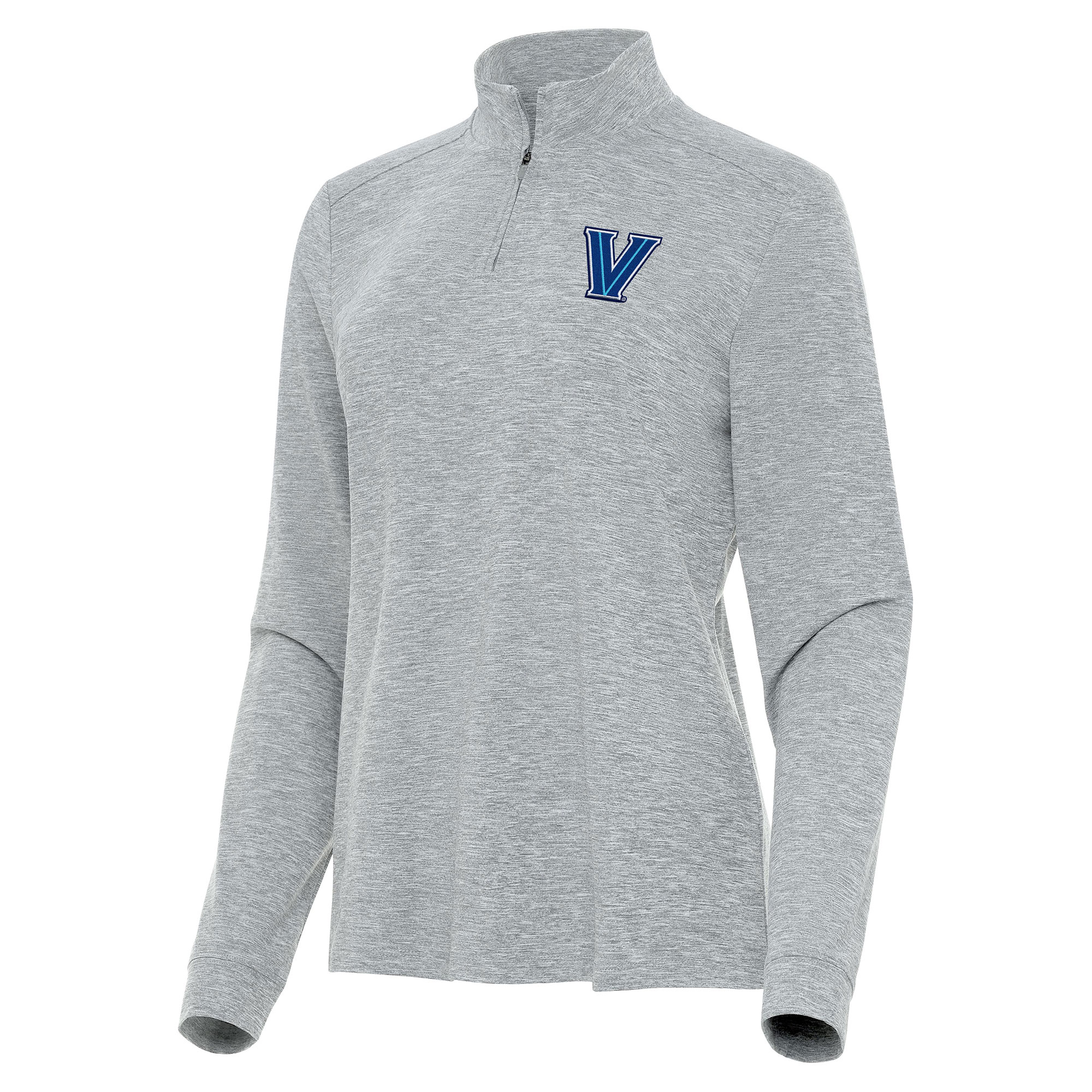 Women's Antigua Heather Gray Villanova Wildcats Mentor Long Sleeve Quarter-Zip Mock Polo