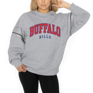 Women's Gameday Couture Ash Buffalo Bills Rhinestone Drop Shoulder Oversized Fleece Pullover Sweatshirt