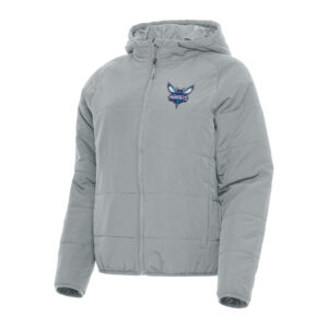 Women's Antigua Gray Charlotte Hornets Universe Full-Zip Puffer Jacket
