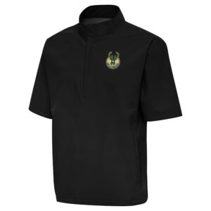 Men's Antigua  Black Milwaukee Bucks Brisk Quarter-Zip Windbreaker