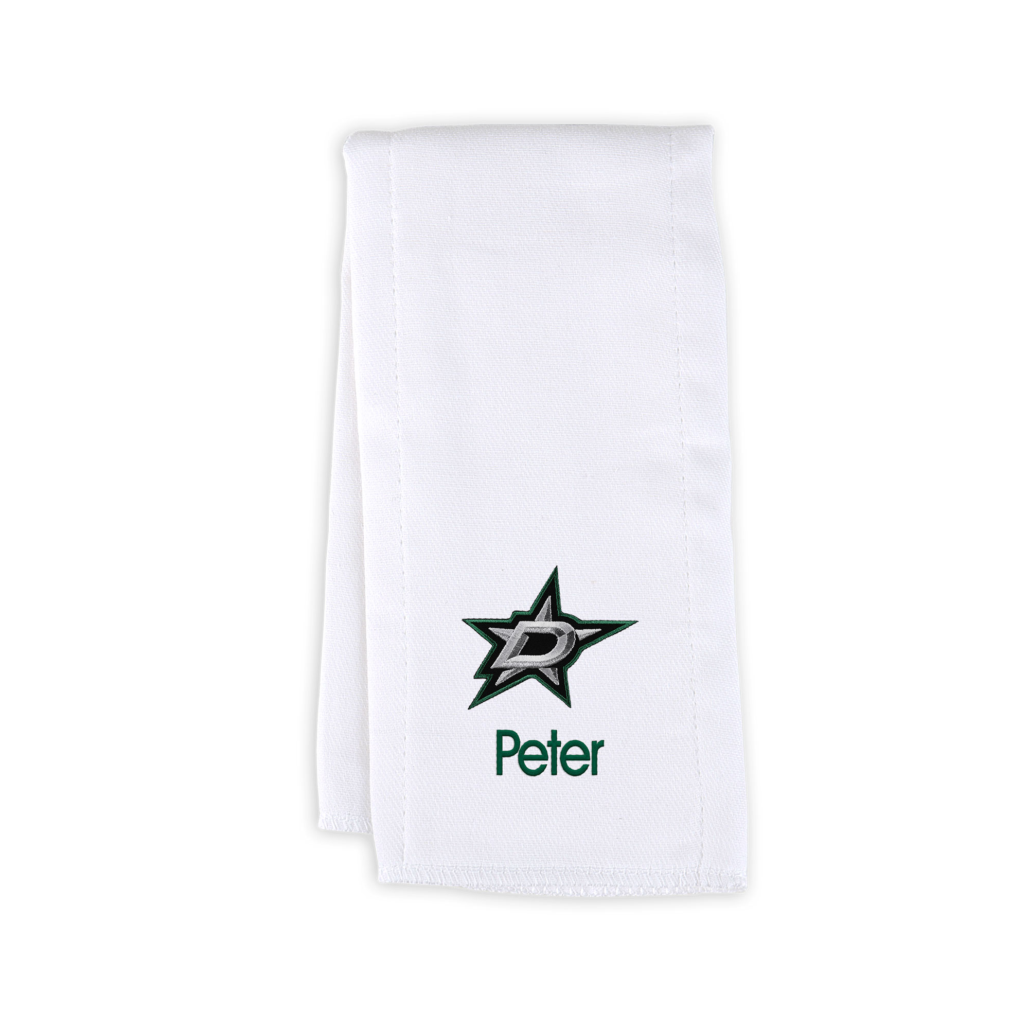 Infant White Dallas Stars Personalized Burp Cloth