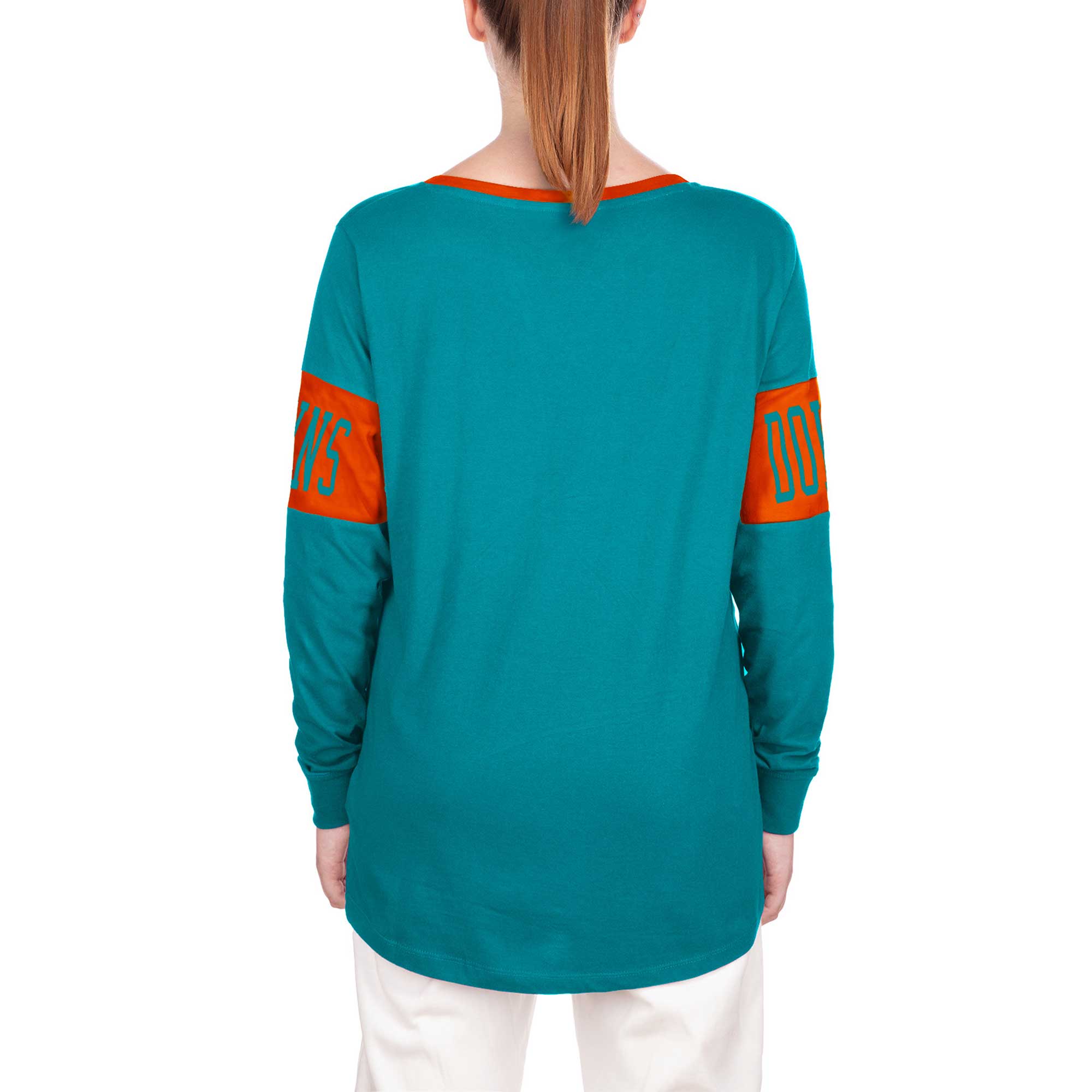 Women's New Era Aqua Miami Dolphins Lace-Up Notch Neck Long Sleeve T-Shirt - Image 6