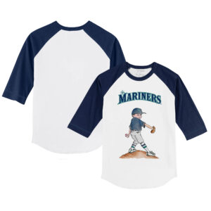 Infant Tiny Turnip White/Navy Seattle Mariners Clemente Raglan 3/4 Sleeve T-Shirt