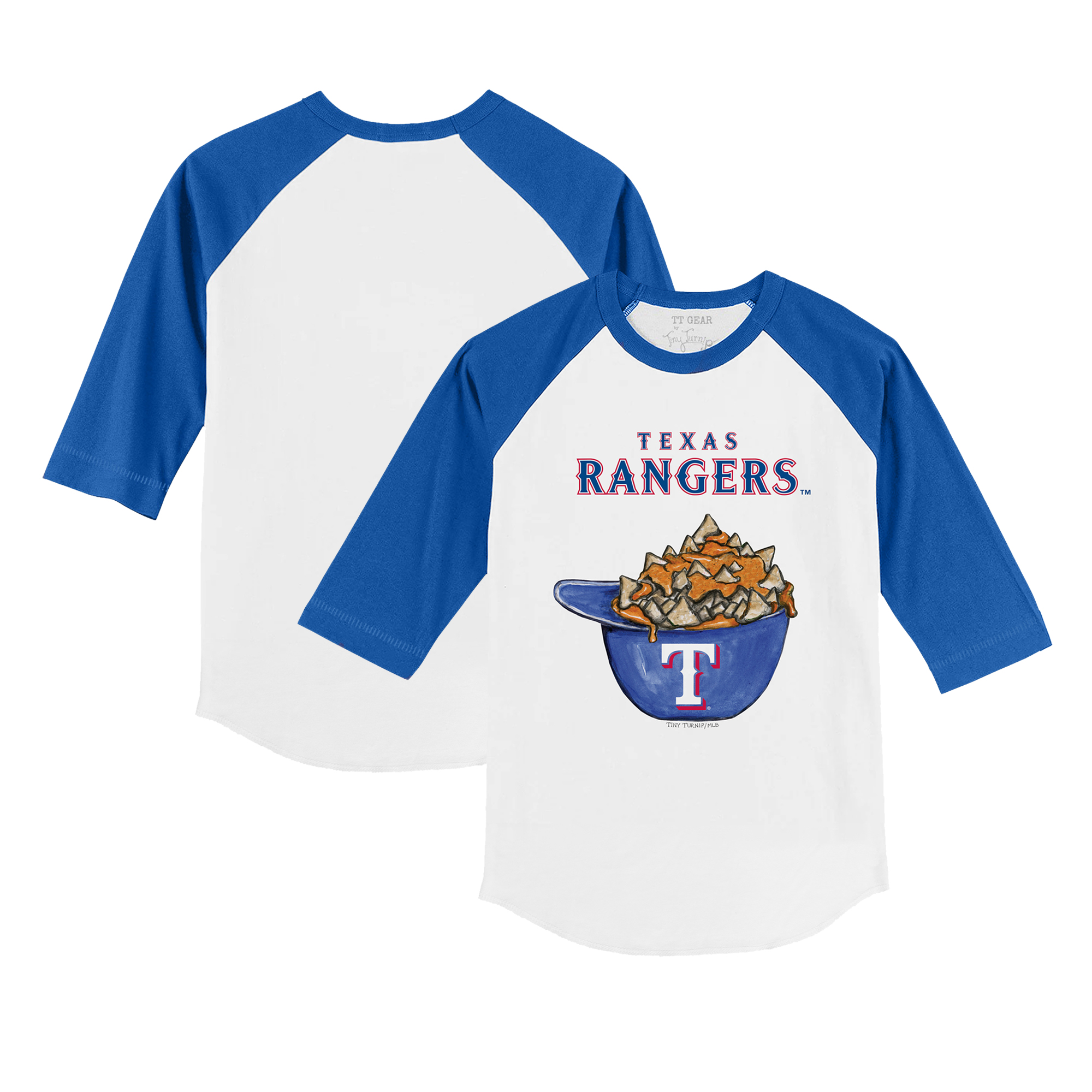 Infant Tiny Turnip White/Royal Texas Rangers Nacho Helmet Raglan 3/4 Sleeve T-Shirt - Image 5