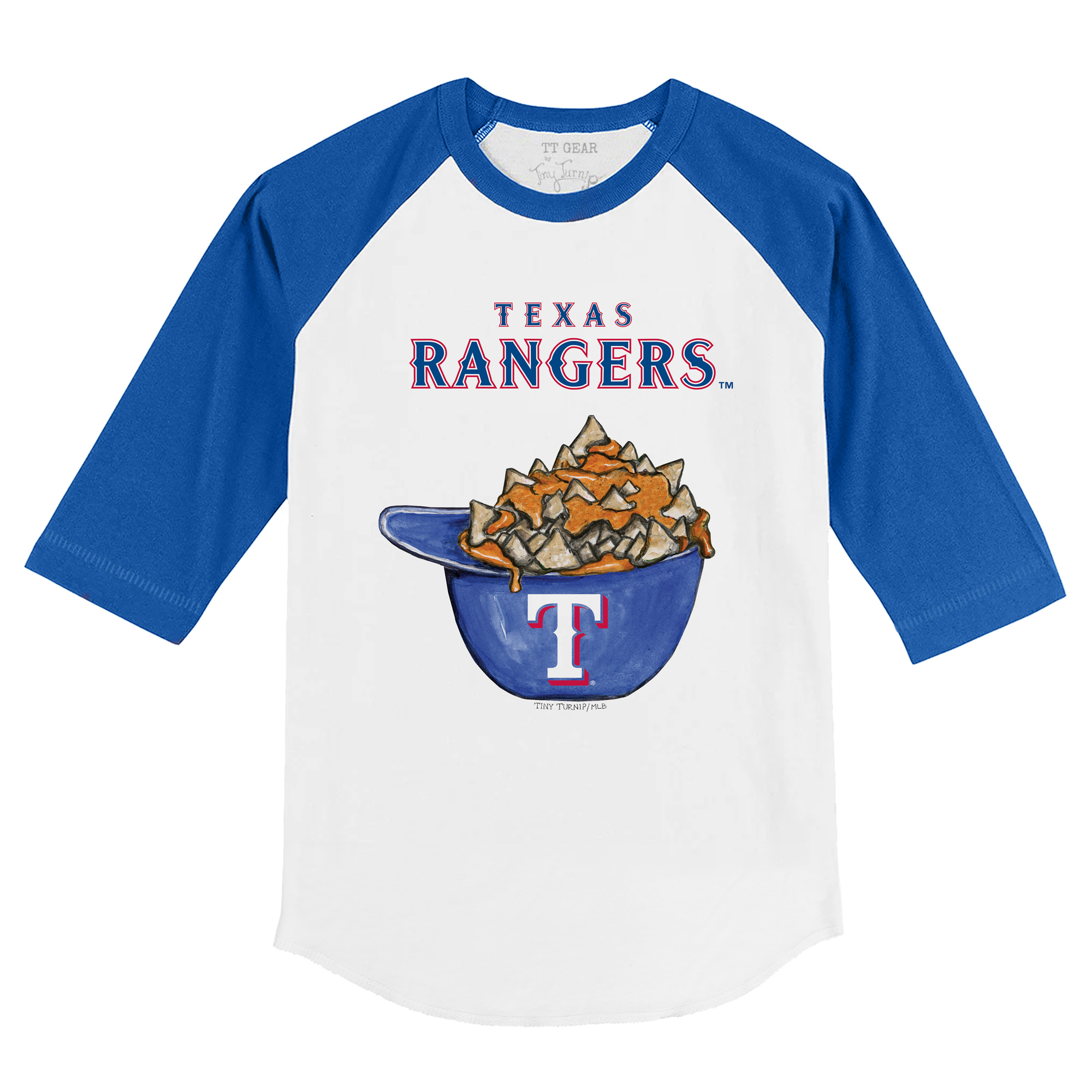 Infant Tiny Turnip White/Royal Texas Rangers Nacho Helmet Raglan 3/4 Sleeve T-Shirt - Image 6