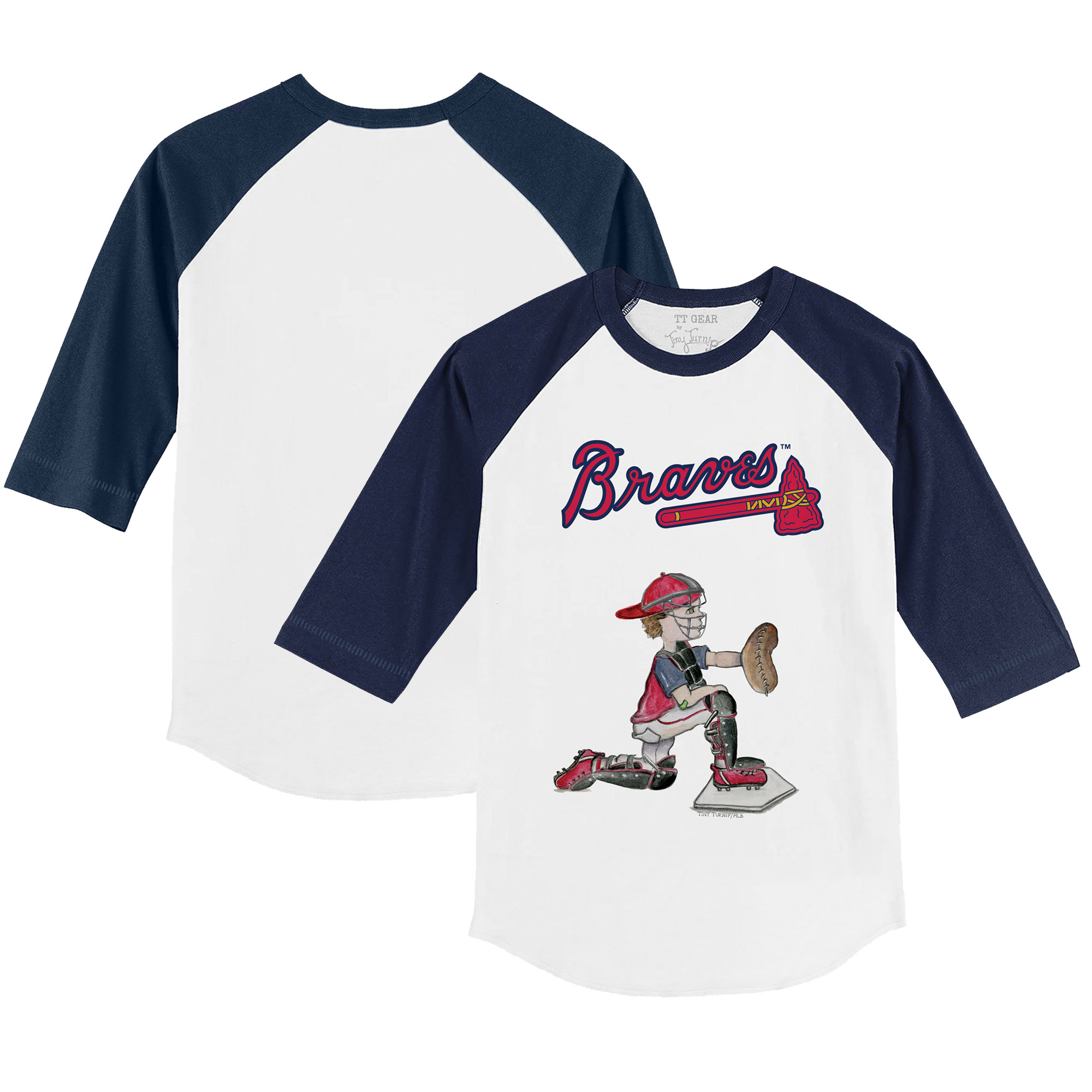 Toddler Tiny Turnip White/Navy Atlanta Braves Caleb 3/4-Sleeve Raglan T-Shirt