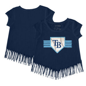 Girls Youth Tiny Turnip Navy Tampa Bay Rays Base Stripe Fringe T-Shirt