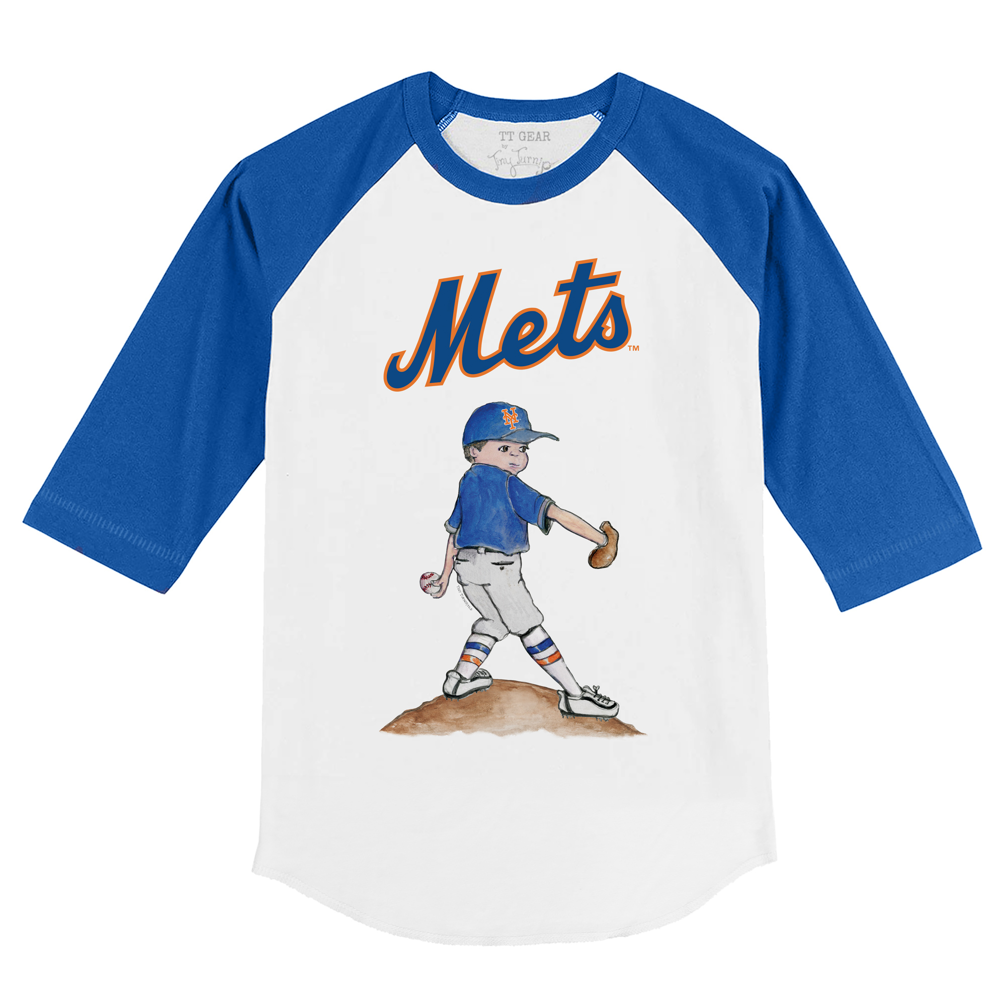 Youth Tiny Turnip White/Royal New York Mets Clemente 3/4-Sleeve Raglan T-Shirt - Image 6