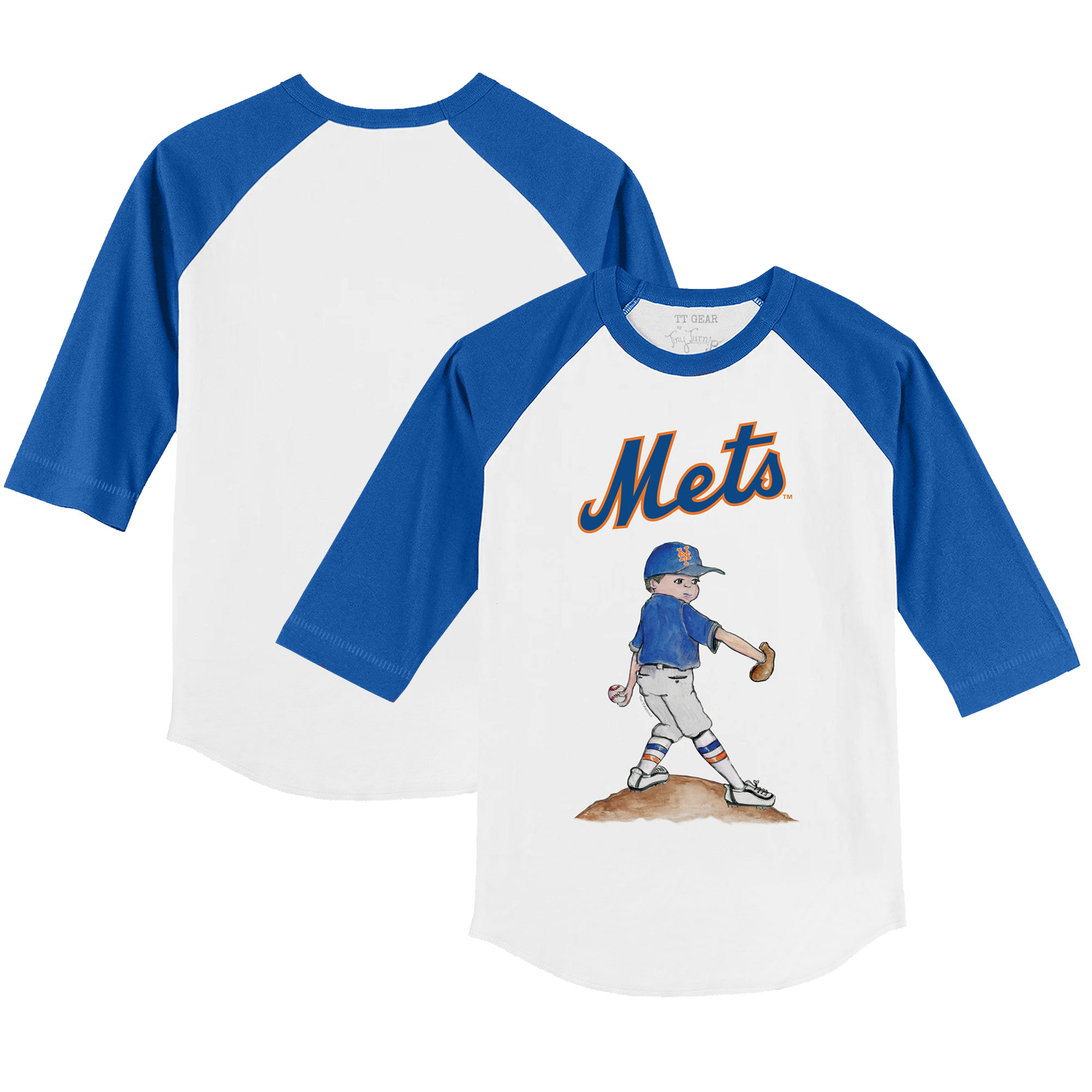 Youth Tiny Turnip White/Royal New York Mets Clemente 3/4-Sleeve Raglan T-Shirt