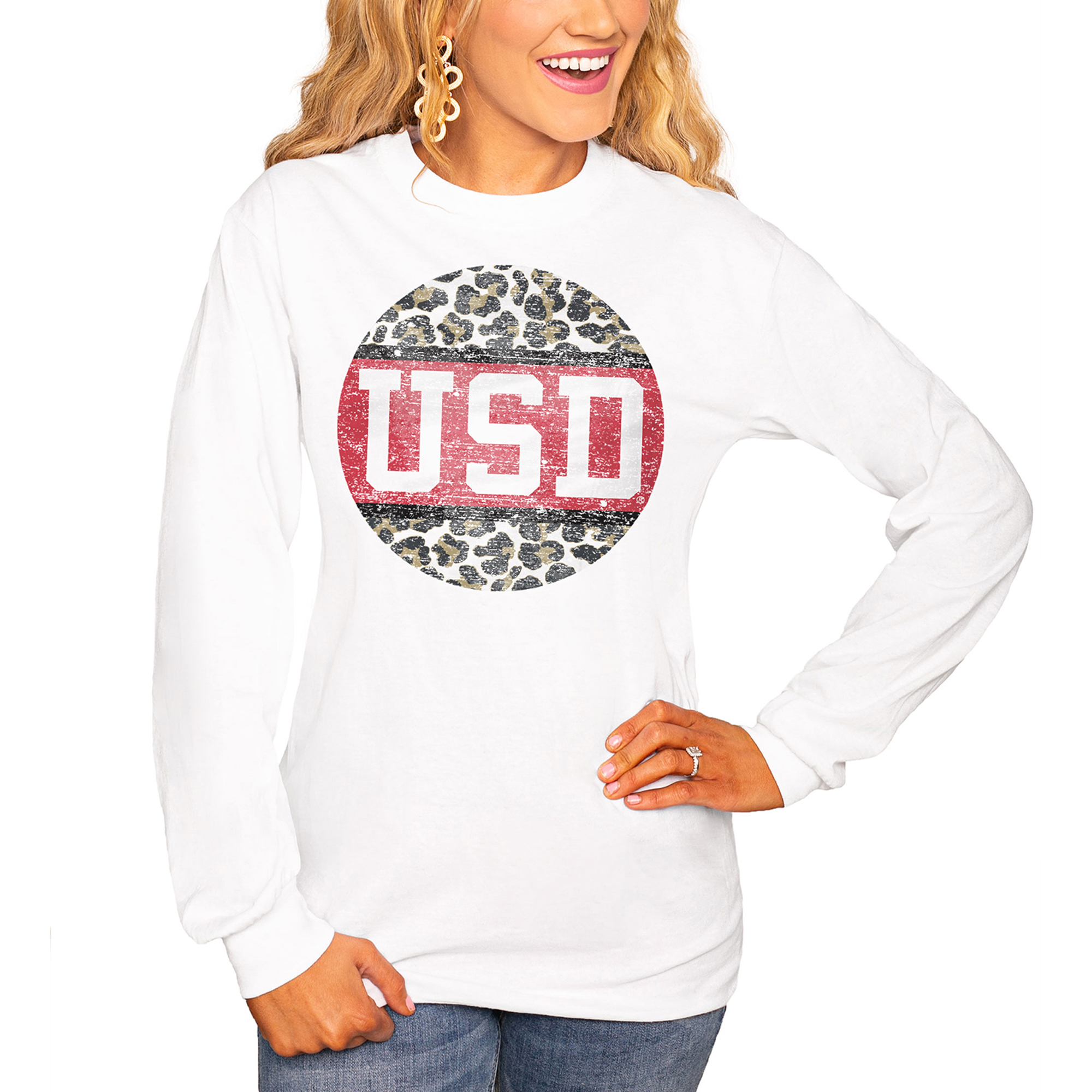 Women's White South Dakota Coyotes Scoop & Score Long Sleeve T-Shirt