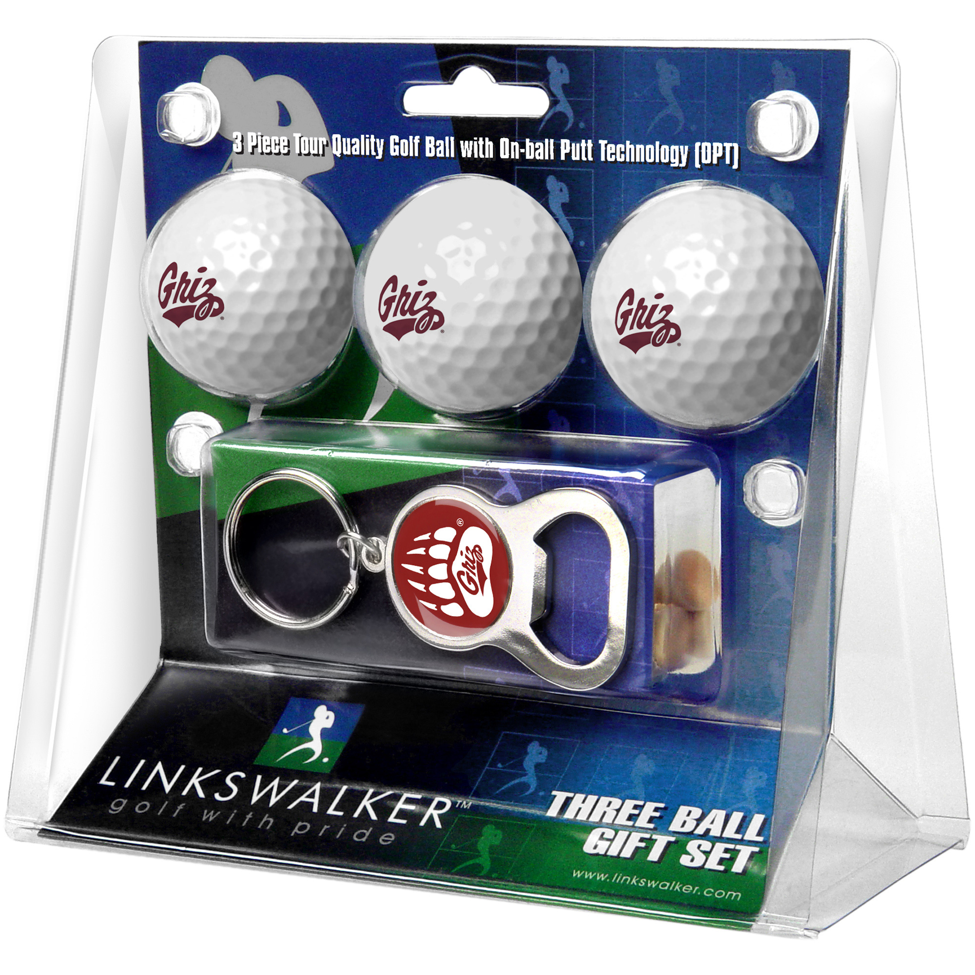 Montana Grizzlies 3-Ball Gift Pack & Key Chain Bottle Opener