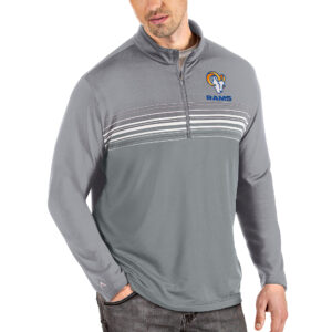 Men's Antigua Steel/Gray Los Angeles Rams Logo Pace Quarter-Zip Pullover Jacket