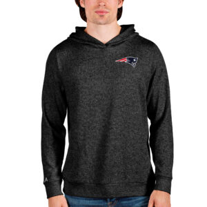 Men's Antigua Heathered Black New England Patriots Absolute Pullover Hoodie