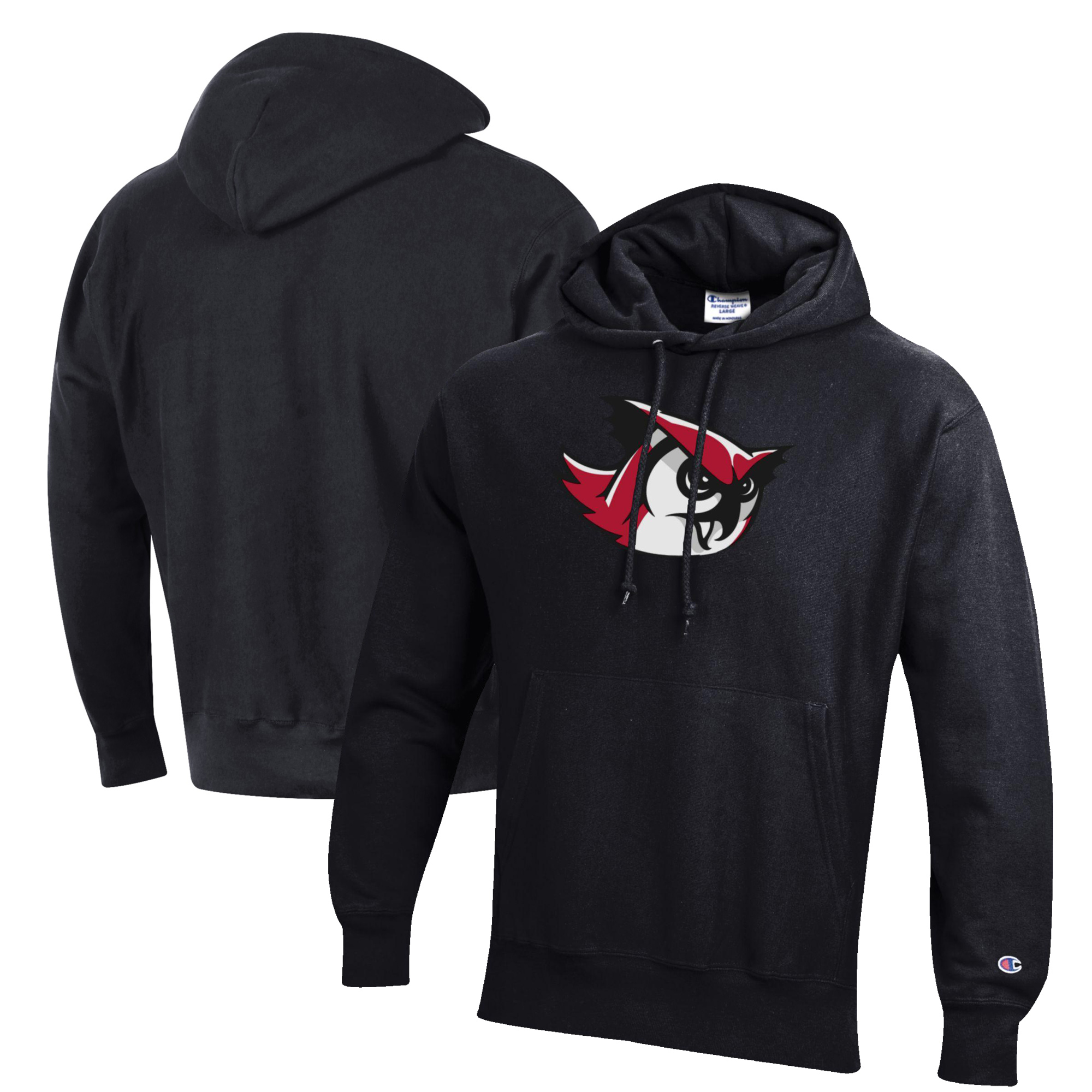 Men's Champion Black Keene State Owls Reverse Weave Fleece Pullover Hoodie