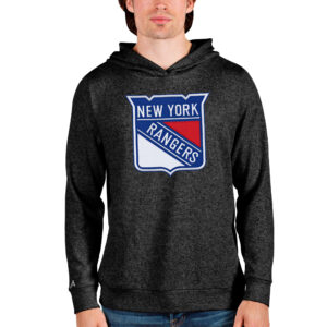 Men's Antigua Heathered Black New York Rangers Absolute Pullover Hoodie