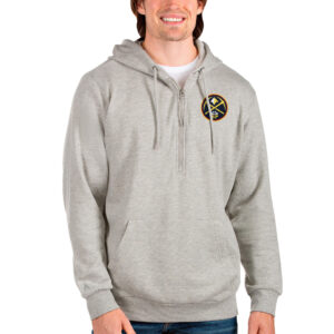 Men's Antigua Heathered Gray Denver Nuggets Action Quarter-Zip Pullover Hoodie