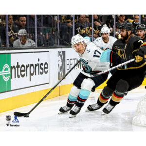 Jaden Schwartz Seattle Kraken Unsigned Controlling Puck Photograph