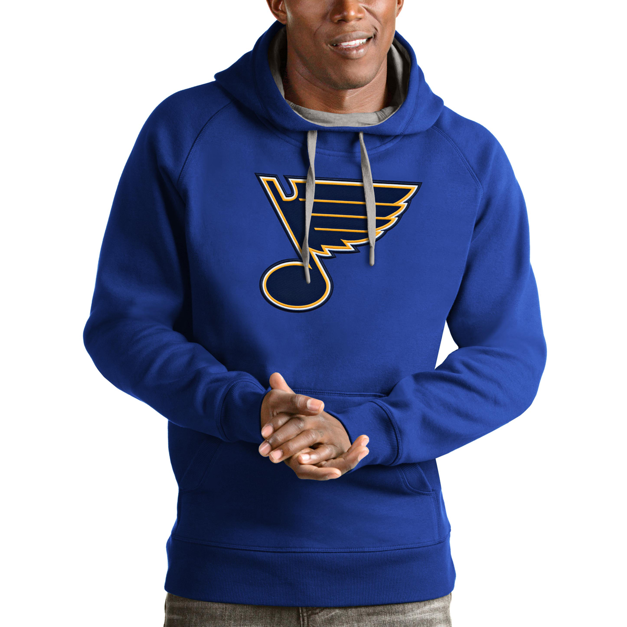 Men's Antigua Blue St. Louis Blues Logo Victory Pullover Hoodie