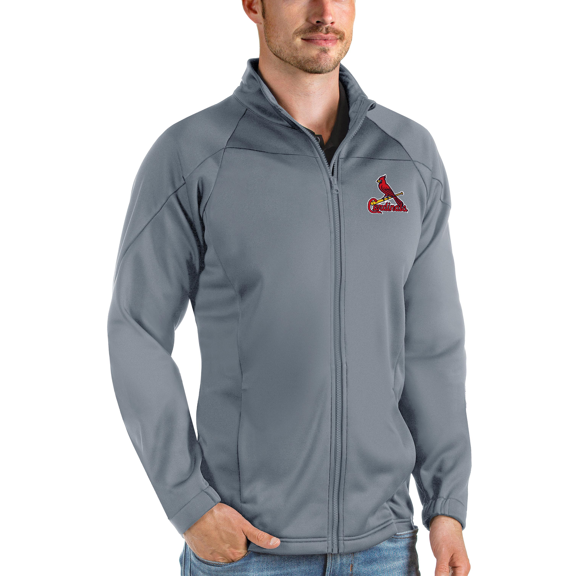 Men's Antigua Gray St. Louis Cardinals Links Full-Zip Golf Jacket
