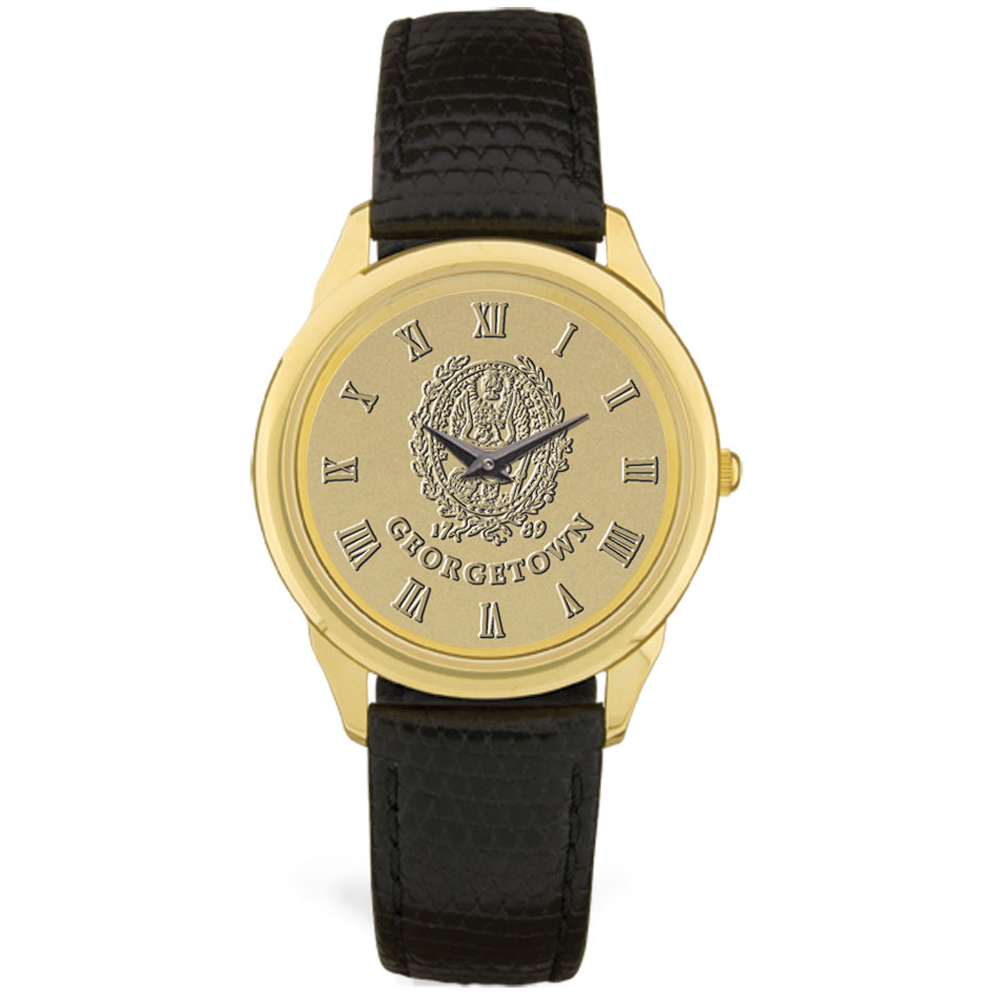 Men's Gold/Black Georgetown Hoyas Medallion Leather Wristwatch