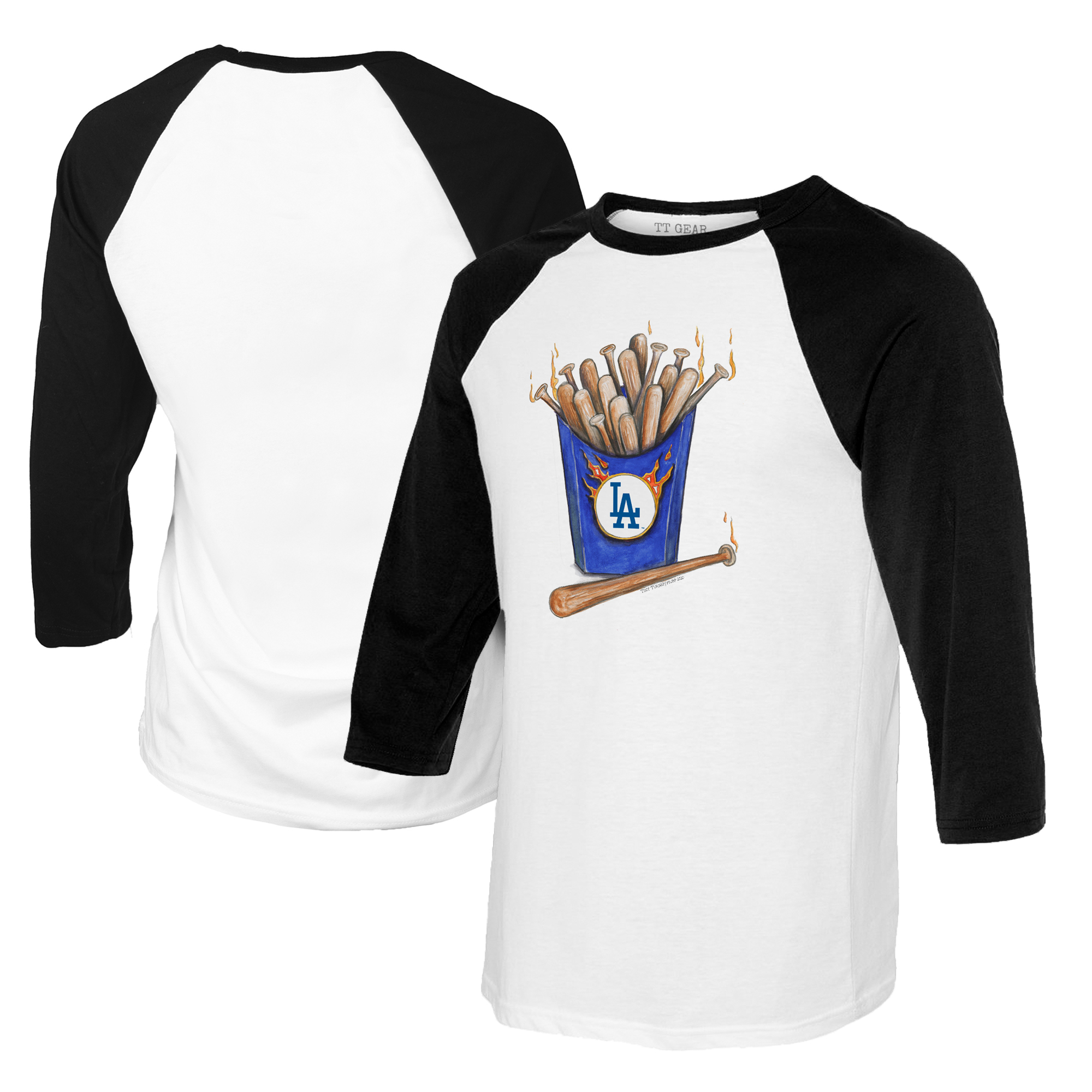Youth Tiny Turnip White/Black Los Angeles Dodgers Hot Bats Raglan 3/4 Sleeve T-Shirt