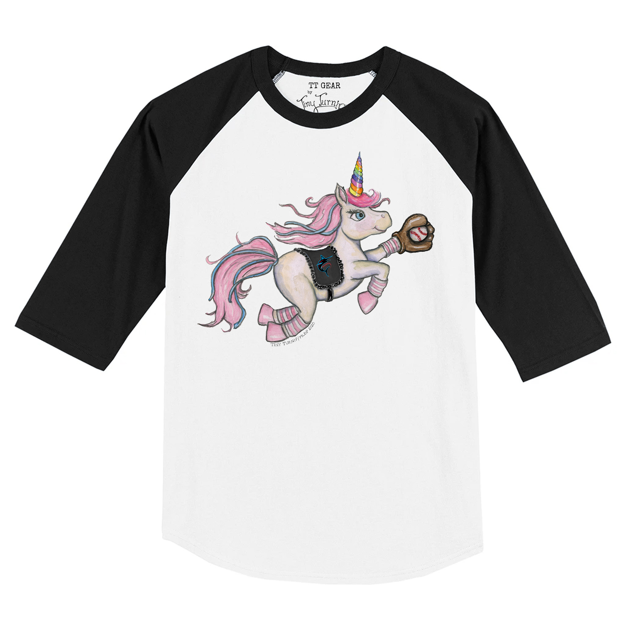 Infant Tiny Turnip White/Black Miami Marlins Unicorn Raglan 3/4 Sleeve T-Shirt
