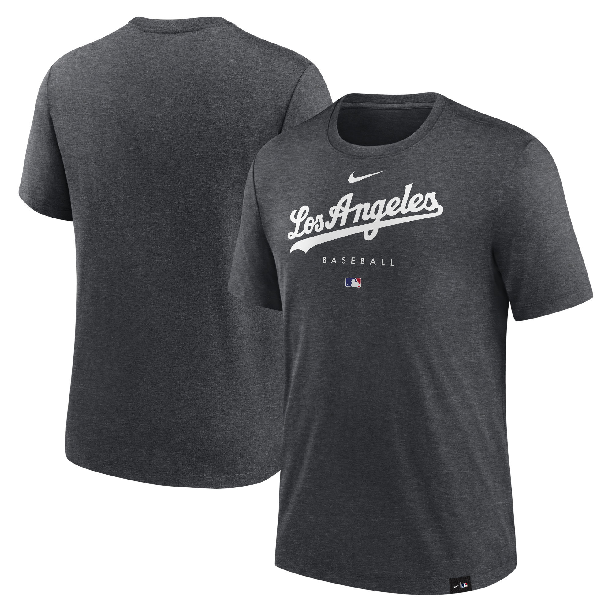 Men's Nike Heather Charcoal Los Angeles Dodgers Authentic Collection Early Work Tri-Blend Performance T-Shirt - Image 2