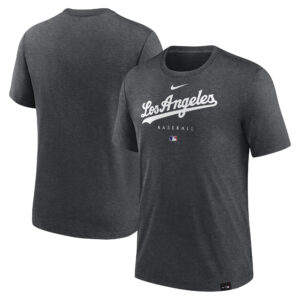 Men's Nike Heather Charcoal Los Angeles Dodgers Authentic Collection Early Work Tri-Blend Performance T-Shirt