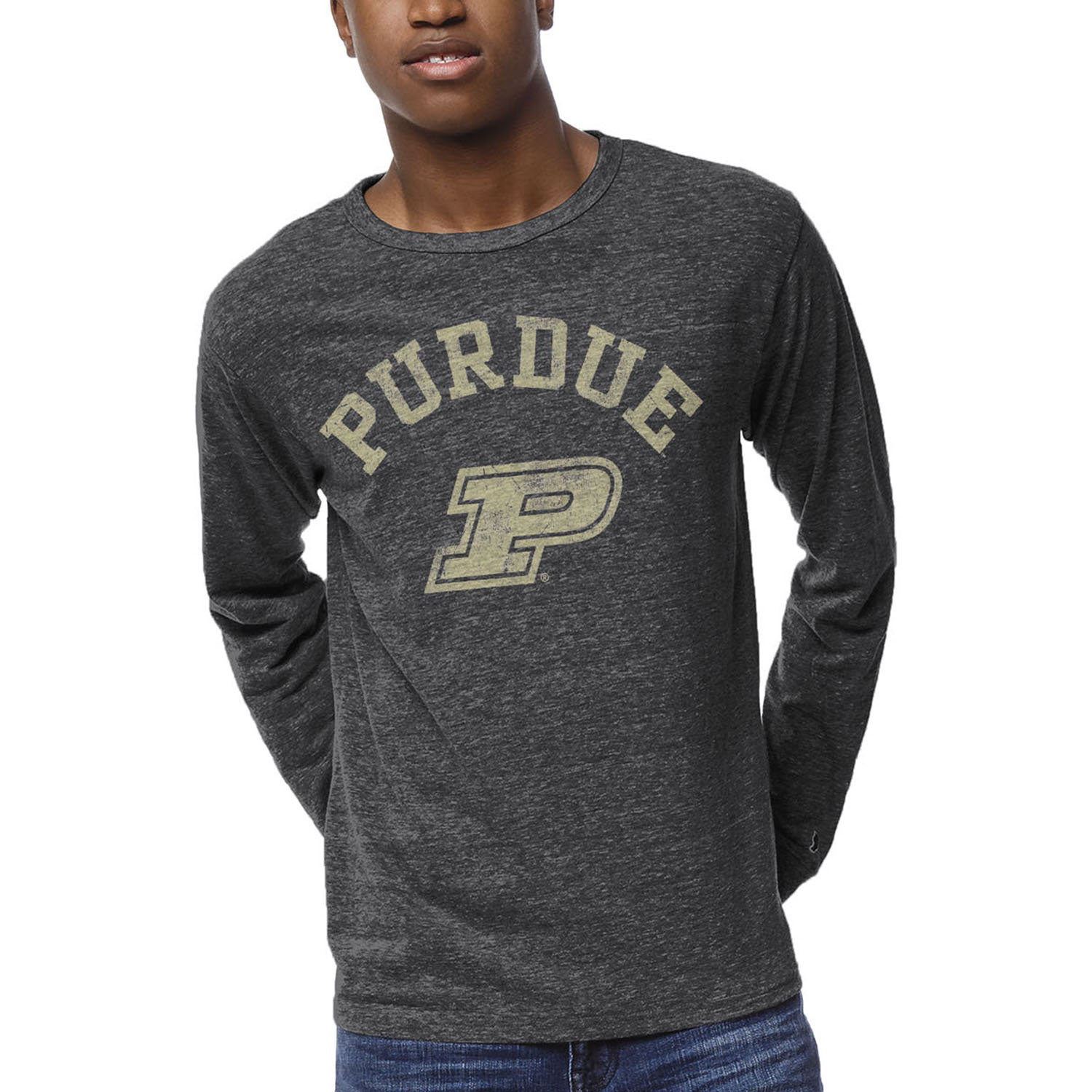Men's League Collegiate Wear Heathered Black Purdue Boilermakers Victory Falls Long Sleeve T-Shirt