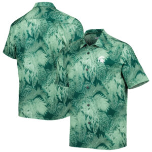 Men's Tommy Bahama Green Michigan State Spartans Coast Luminescent Fronds IslandZone Button-Up Camp Shirt