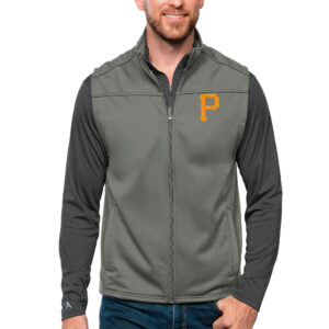 Men's Antigua Steel Pittsburgh Pirates Links Full-Zip Golf Vest