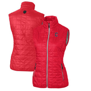Women's Cutter & Buck Red Cleveland Guardians Rainier PrimaLoft Eco Full-Zip Puffer Vest