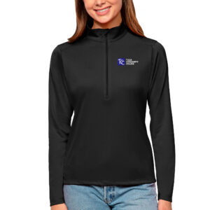 Women's Antigua Black Tulsa Community College Tribute Half-Zip Top