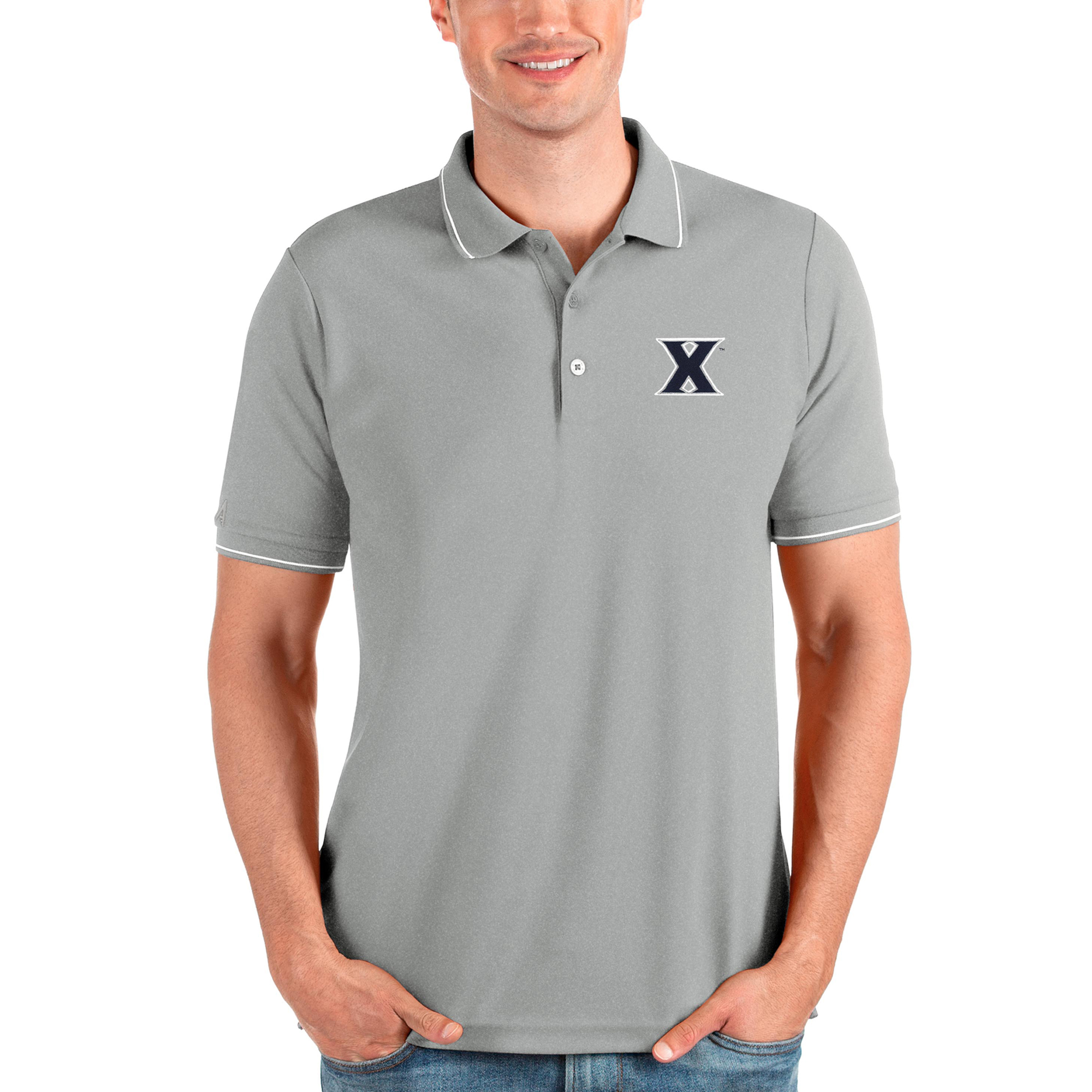 Men's Antigua Gray Xavier Musketeers Affluent Polo