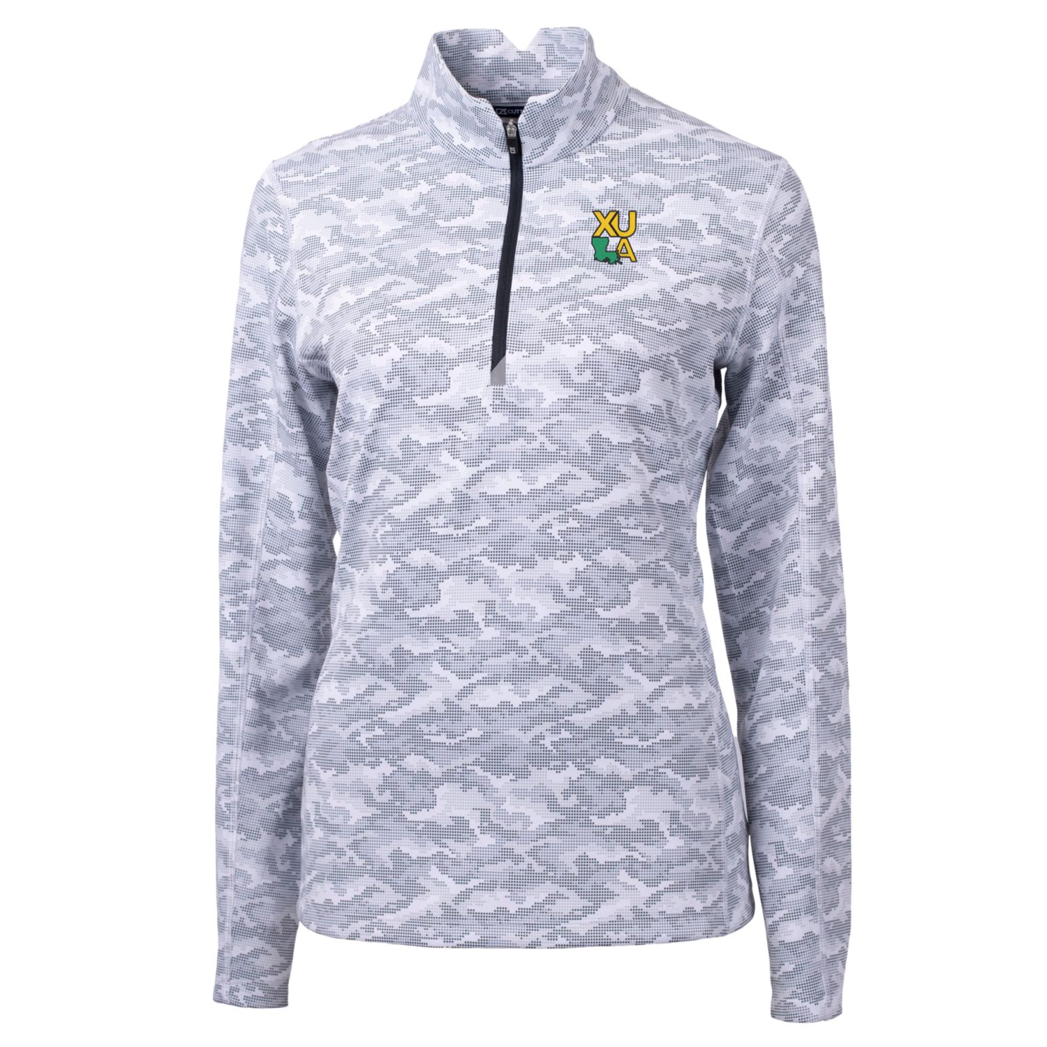 Women's Cutter & Buck Charcoal XULA Gold Traverse Camo Quarter-Zip Pullover Top - Image 6