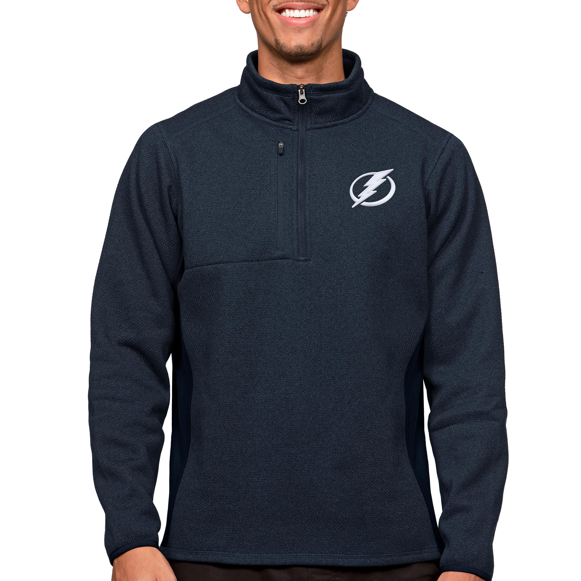 Men's Antigua Heather Navy Tampa Bay Lightning Course Quarter-Zip Pullover Top