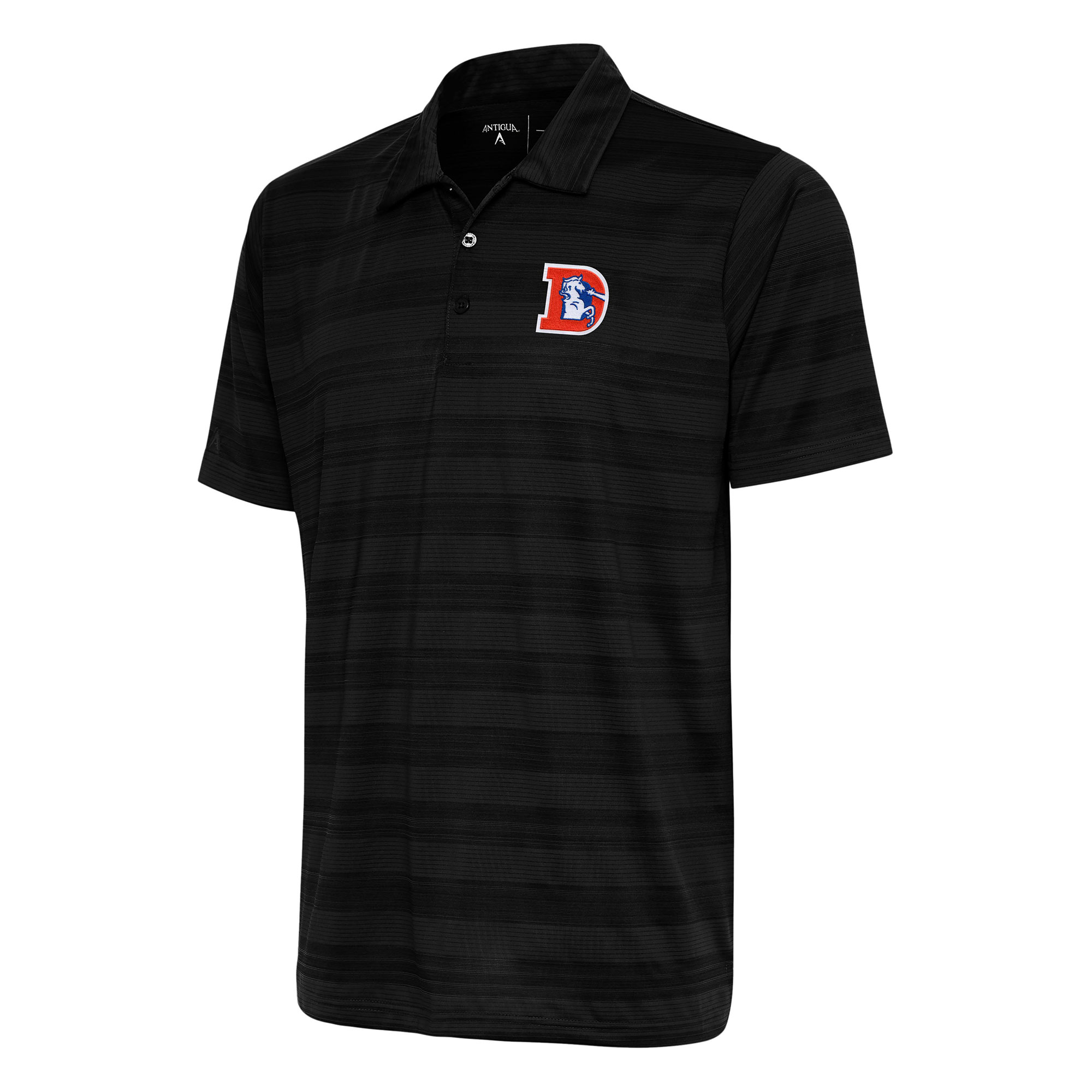 Men's Antigua Black Denver Broncos Team Logo Throwback Compass Polo