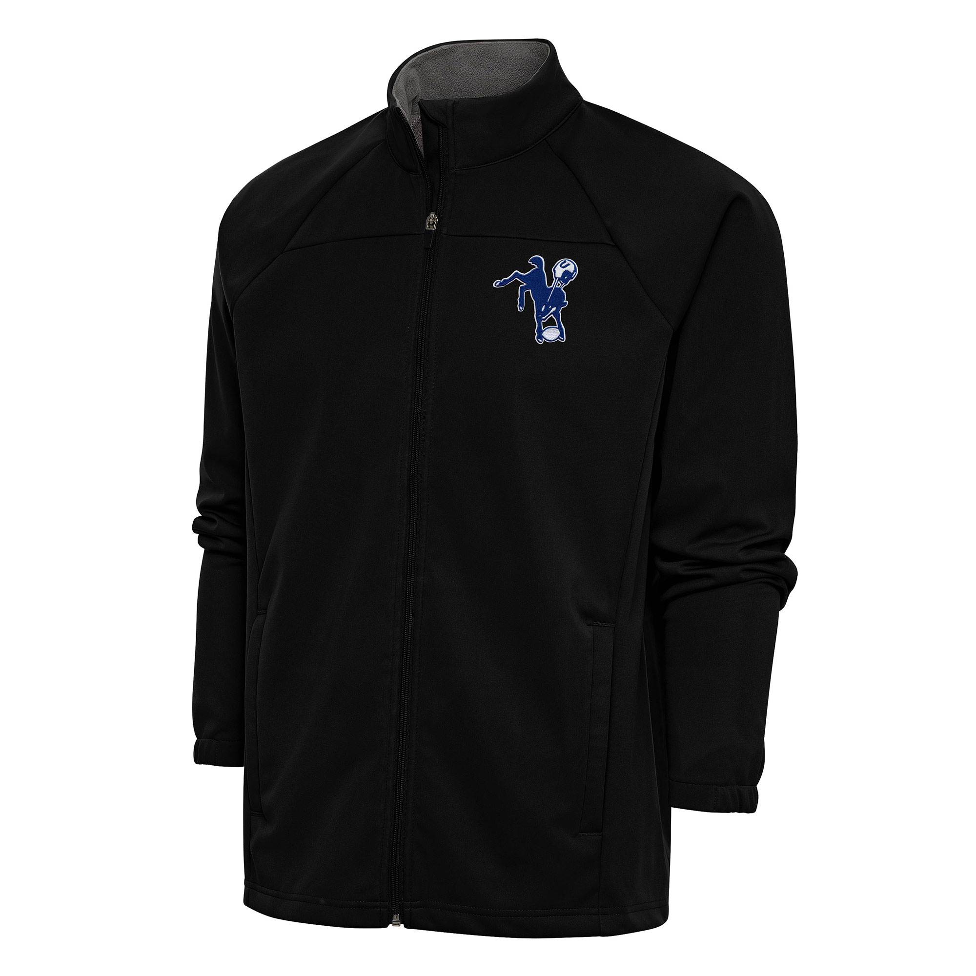 Men's Antigua Black Indianapolis Colts Team Logo Throwback Links Full-Zip Golf Jacket