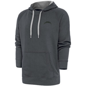 Men's Antigua Charcoal Los Angeles Chargers Tonal Logo Victory Pullover Hoodie