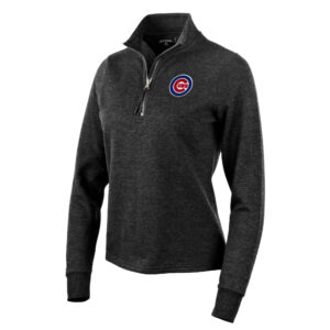 Women's Antigua Heather Black Chicago Cubs Action Quarter-Zip Pullover Sweatshirt