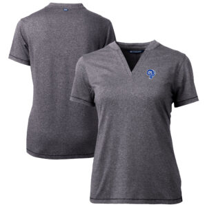 Women's Cutter & Buck Heather Charcoal Los Angeles Rams Throwback Logo Forge Blade V-Neck Polo